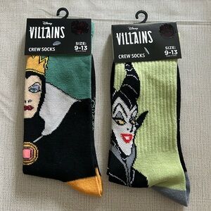 NWT Disney Villains Crew Socks Evil Queen and Maleficent- Set of 2